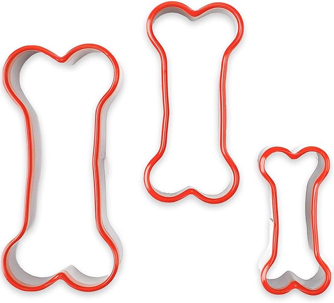 3-Piece Dog Bone Cookie Cutters Set - Dog Treats Cutters, Bone Shapes, 2.4" to 3.9" Soft PVC Coated