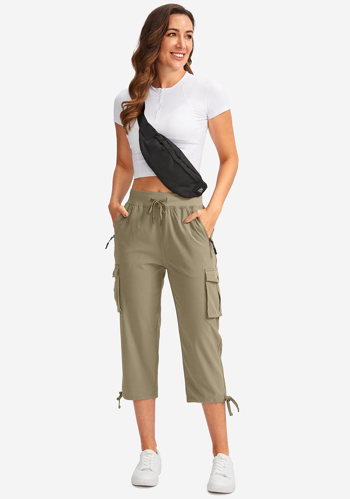 Soothfeel Women's Cargo Capris Pants with 6 Pockets Lightweight Quick Dry Travel Hiking Summer Pants for Women Casual (Dusty Khaki, 3XL)
