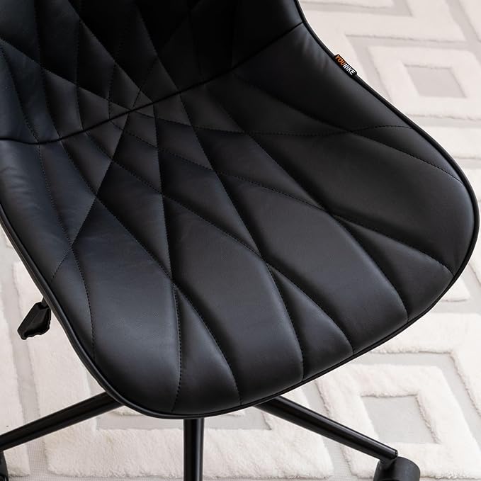 Rowill Modern Office Chair - Ergonomic Swivel Leather Desk Chair with Curved Backrest, Height Adjustable Rolling with Wheels, Perfect for Study Room & Office, Black