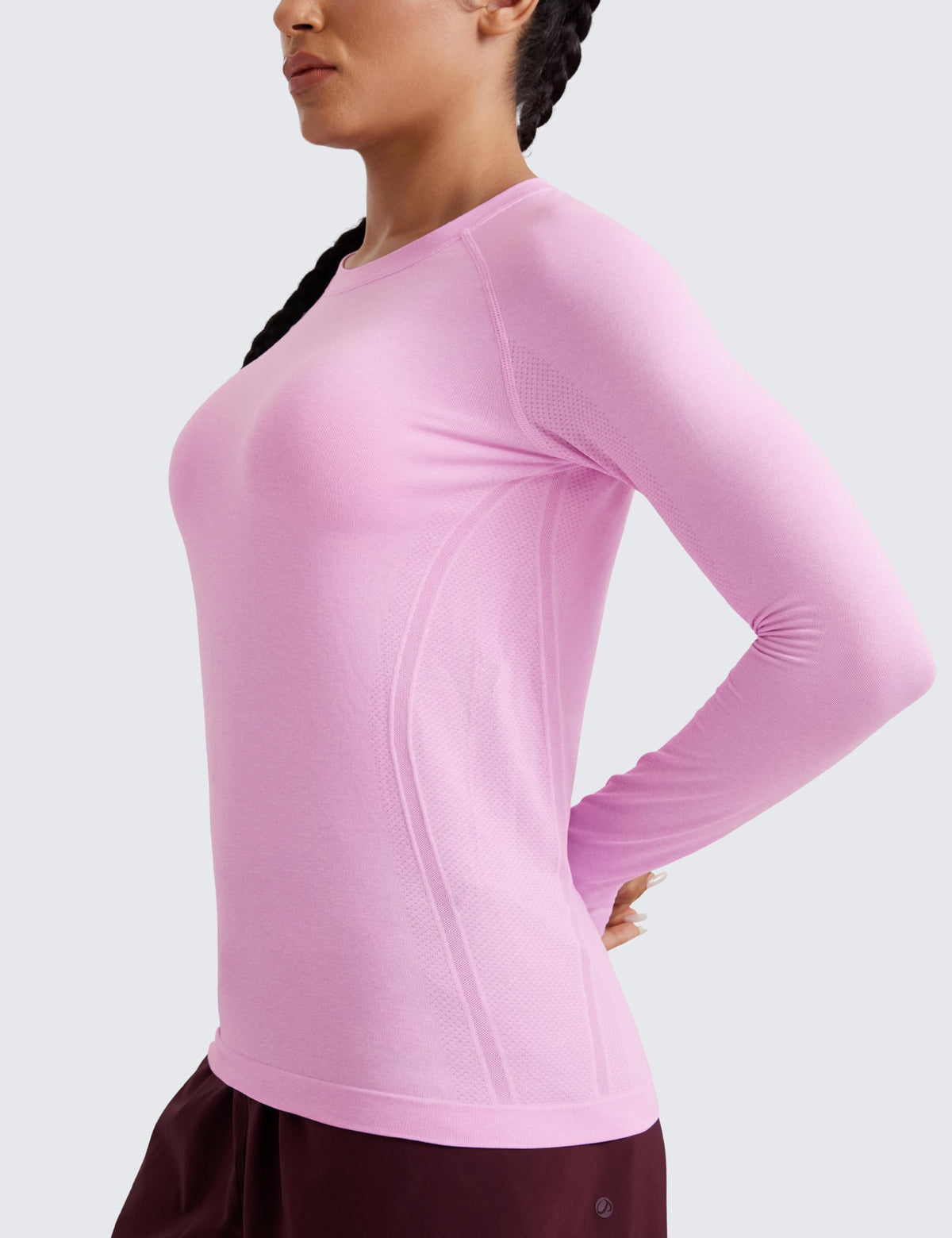 CRZ YOGA Seamless Long Sleeve Shirts for Women Hip Length - Workout Athletic Running Gym Yoga Tops Breathable Crewneck Tshirt Heather Pink Medium