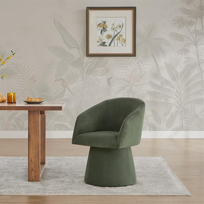 Swivel Dining Chairs Set of 1, Upholstered Mid Century Modern Deskchair with Barrel Back, Linen Fabric Kitchen Chairs for Dining Room, Bedroom, Dressing Room, Green