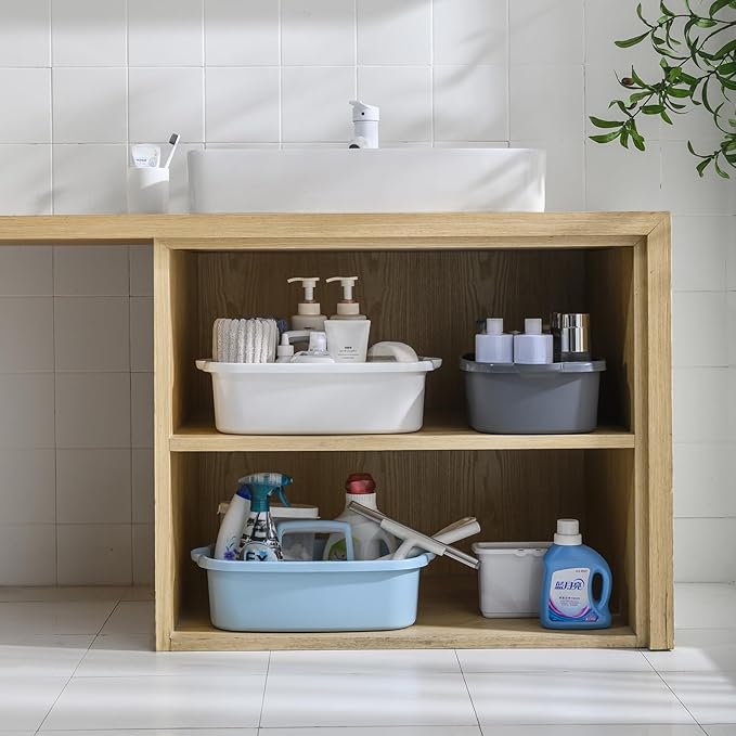 ALINK Plastic Cleaning Storage Caddy with Handle, Large Shower Caddy Basket Organizer for Dorm, Bathroom, Tool, Garden, Kitchen, Cleaning Supplies - Clear