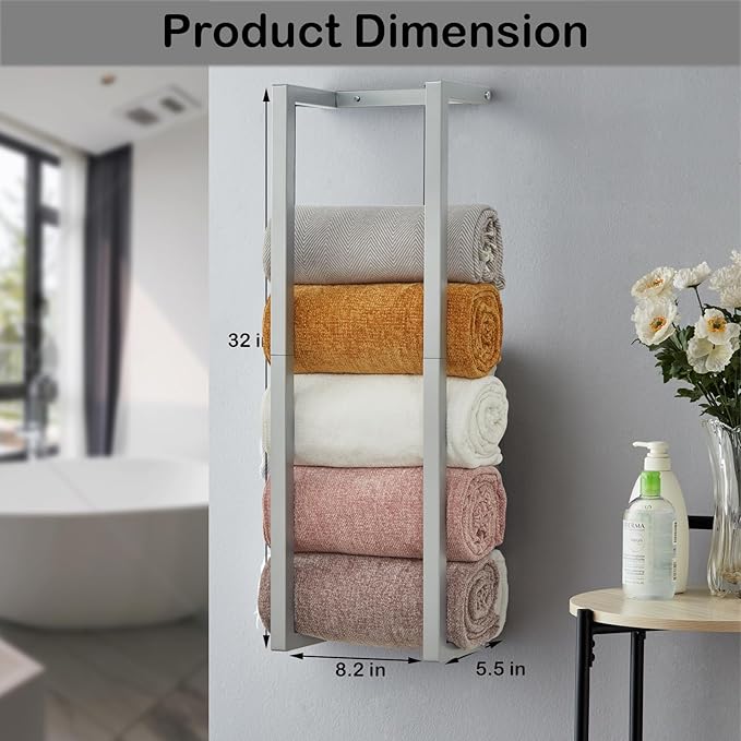 Towel Rack for Rolled Towels, Towel Rack for Bathroom,Wall Mounted Metal Bathroom Organizer, Bath Towel Holder Wall for Modern Small Space Bathroom Towel Storage