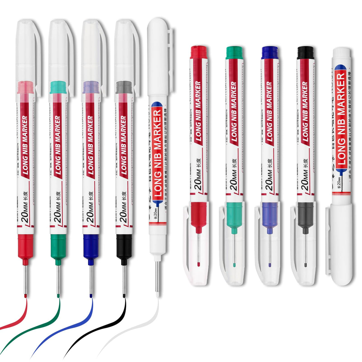 LYXMYGS 10 PCS Long Head Deep Hole Marker Pens,20mm Long Nib Marker, Longs Nose Markers, Waterproof Construction Markers Marking Tool,Permanent Markers Carpenter Ink marker Pens,Metal marking Pens