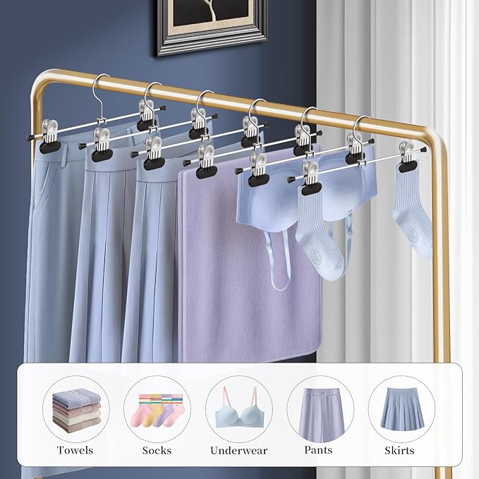 14Inch Pants Hangers with Wide Clips 30 Pack Adjustable Skirt Hangers for Women Non-Slip Clothes Hanger for Pants Heavy Duty Space Saving Trousers Hanger for Jeans,Shorts Black