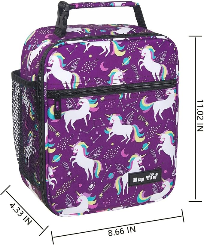 Hap Tim Kids Lunch Box for Girls Boys, Reusable Lunch Bag for Kids, Spacious Lunchbox, Insulated Lunchbag, Purple Unicorn(18654-PP)