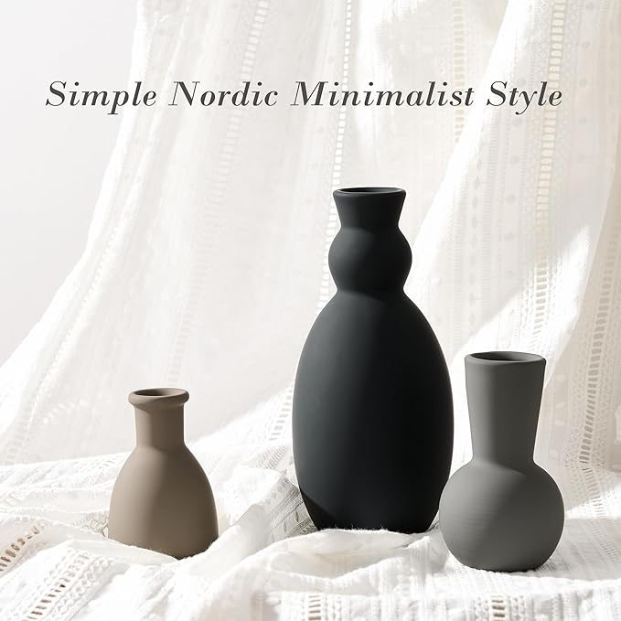 Ceramic Vase Set of 3, Nordic Minimalist Multicolor Vases Home Decor, Rustic Farmhouse Decor Pottery Vases for Bouquet Pampas Grass Dried Fresh Flowers, Living Room, Kitchen, Entryway Mantel, Bedroom