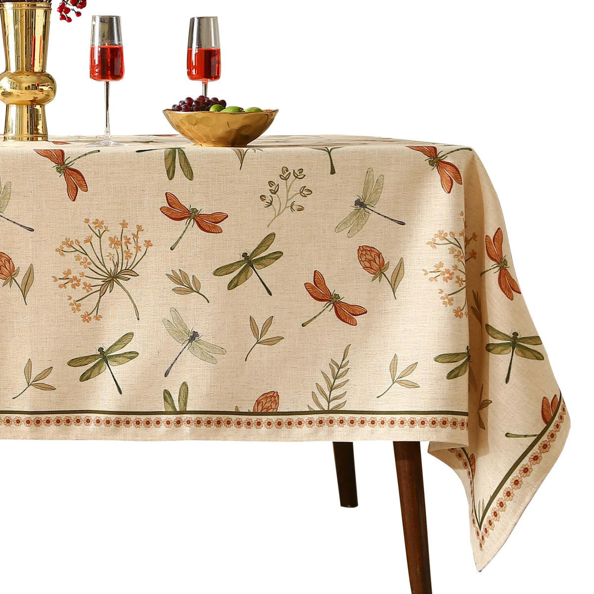 ISAENNE Designer French Linen Rectangular Tablecloth,94"x63"-Helena E