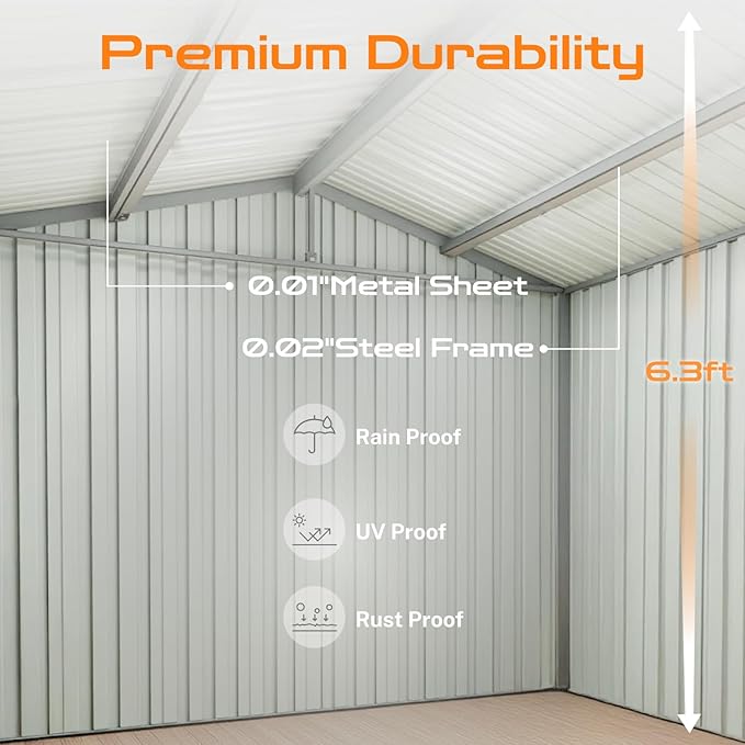 6 x 4 FT Outdoor Storage Metal Shed, Bike Garden Tool Shed with Slooping Roof, Lockable Doors and Aluminum Frames, Shed Easy to Assemble for Garden, Patio, Lawn, Brown