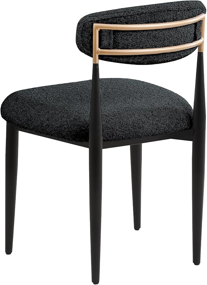 Morden Fort Black Dining Chairs Set of 4, Boucle Upholstered Chairs with Curved Backrest and Metal Frame for Dining Room, Kitchen, Apartment