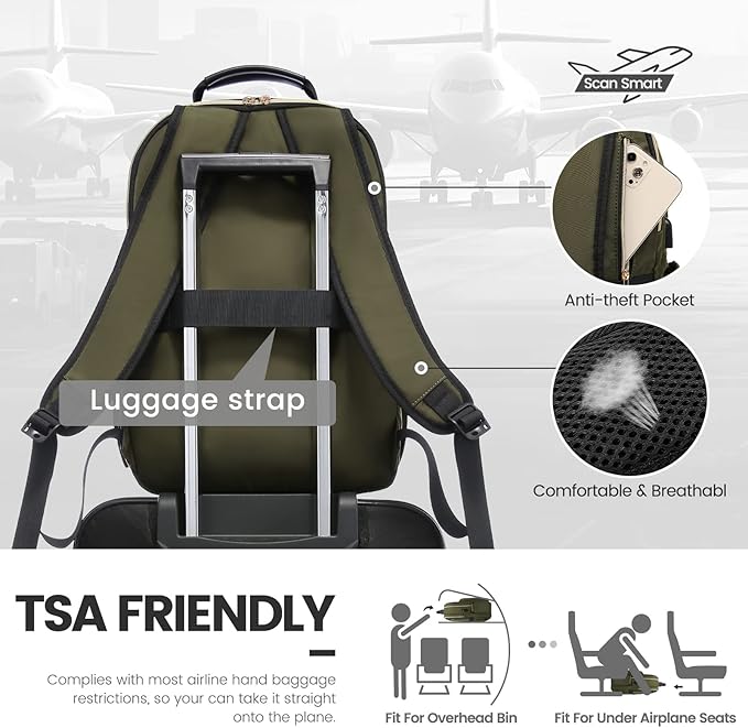 LOVEVOOK Laptop Backpack for Women 15.6 inch,Cute Womens Travel Backpack Purse,Professional Laptop Computer Bag,Waterproof Work Business College Teacher Bags Carry on Backpack with USB Port,Army Green