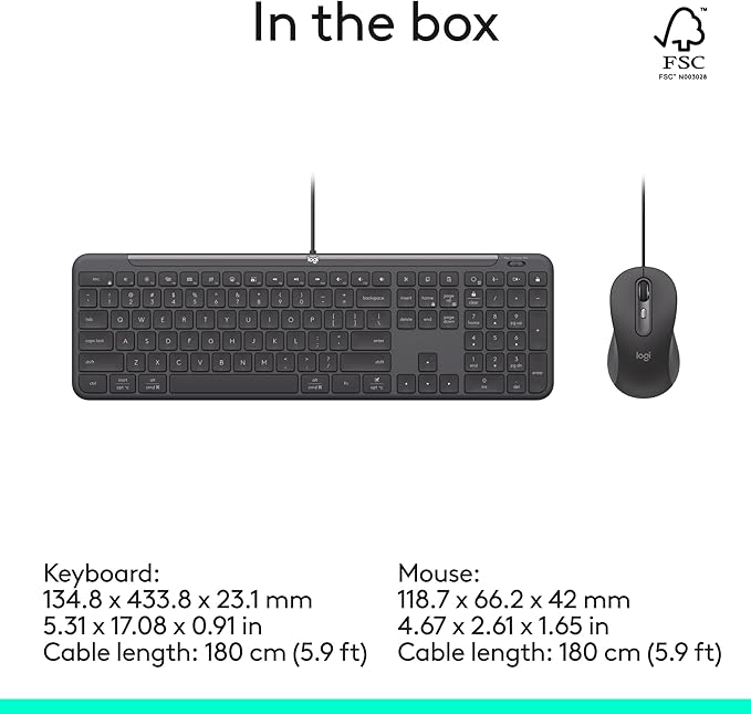 Logitech Signature Slim Wired Combo MK625 for Business, Optical Wired Mouse, Full-Size Keyboard, USB-C Plug-and-Play, Windows/Mac/Chrome/PC/laptops - Graphite