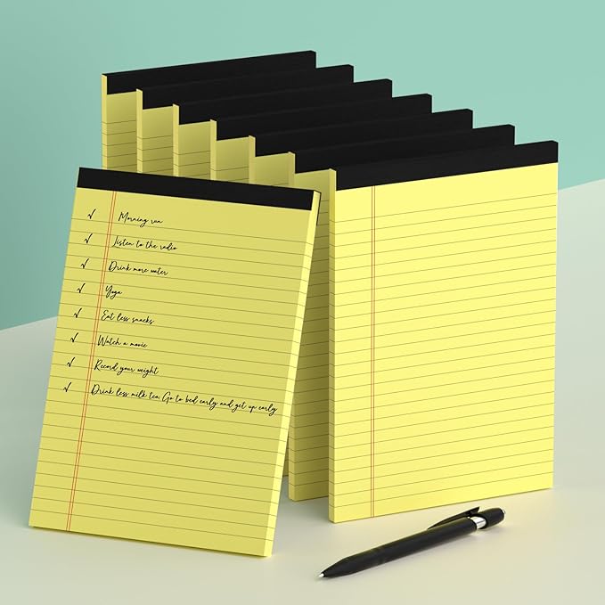 8 Pack Yellow Legal Pads 5x8 Small Note Pads 240 Sheets Perforated Yellow Pads Paper Narrow Ruled Writing Pad 80gsm Premium Thick Paper College Ruled Legal Notepads for Students, Office, Business
