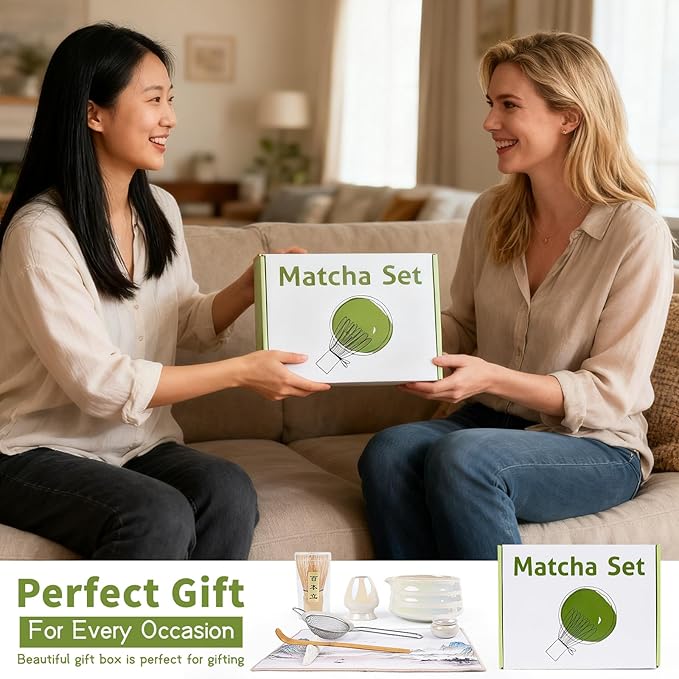 Visivessel 8Pcs Matcha Whisk Set, Iridescence Matcha Making Tools Accessories Kit with Bamboo Matcha Whisk,Bowl,Spoon,Sifter and Holder, Gifts for Matcha Lovers on Christmas, Birthday, Teacher's Day