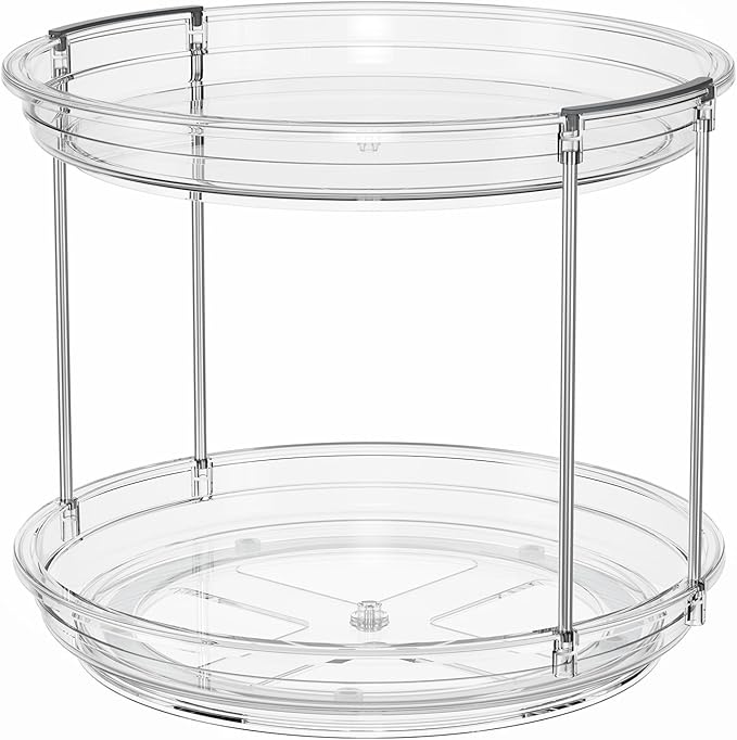 LAMU 2 Tier Lazy Susan Turntable Organizer 9.25'' Rotating Spice Rack Organization for Cabinet, Kitchen, Pantry, Countertop, Bathroom, Vanity, Medicine Cabinet Organizer, Clear