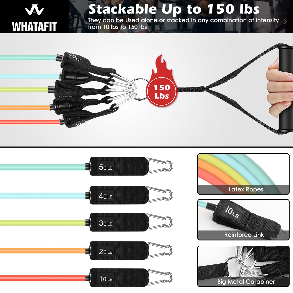 WHATAFIT Resistance Bands, Exercise Bands,Resistance Bands for Working Out, Work Out Bands with Handles for Men and Women Fitness, Strength Training Home Gym Equipment Macaron-01