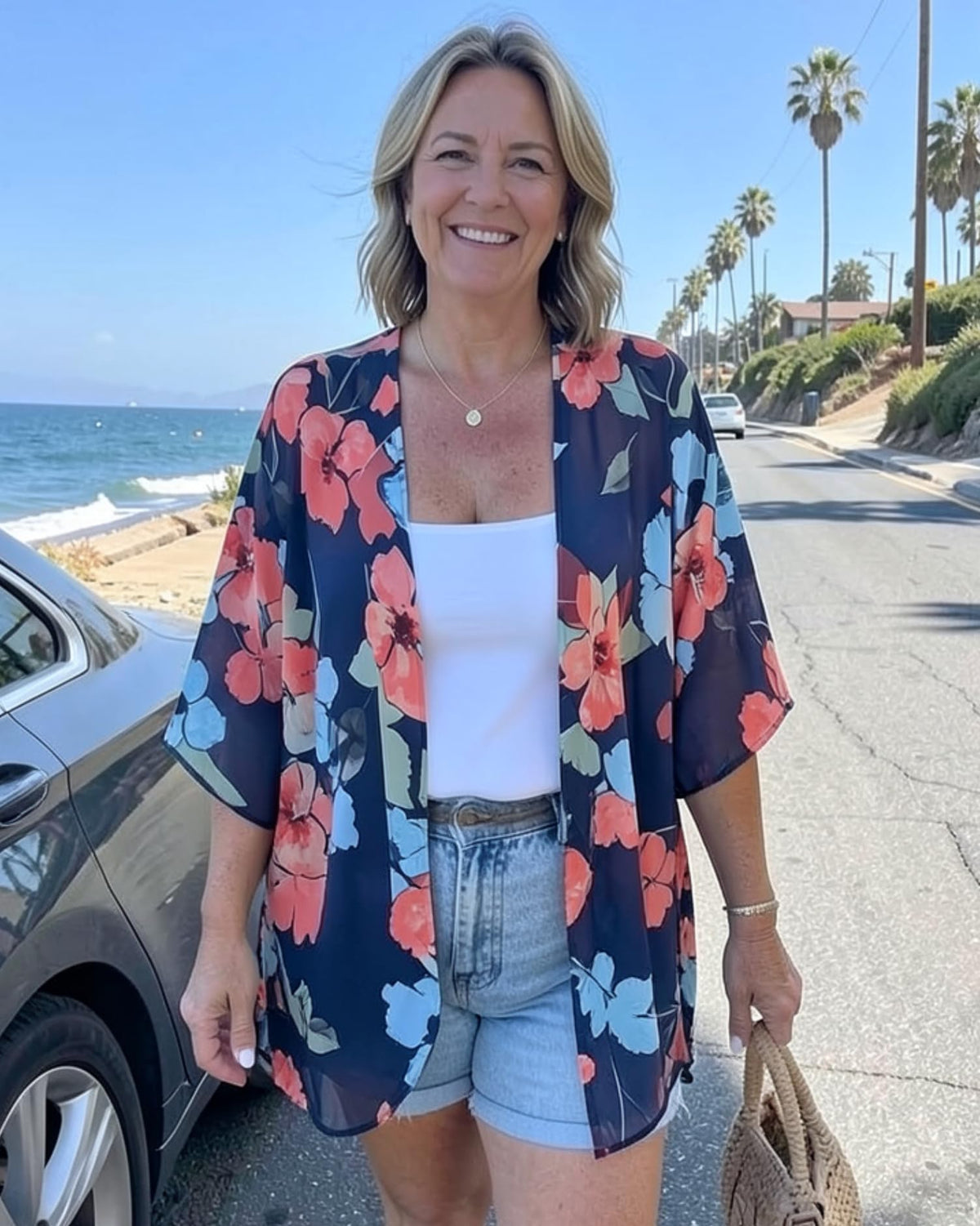 Summer Kimono Cardigan for Women Sheer Light Tops Casual Open Front Swimwear Shirts Beach Cover ups (Oil Blue,M)