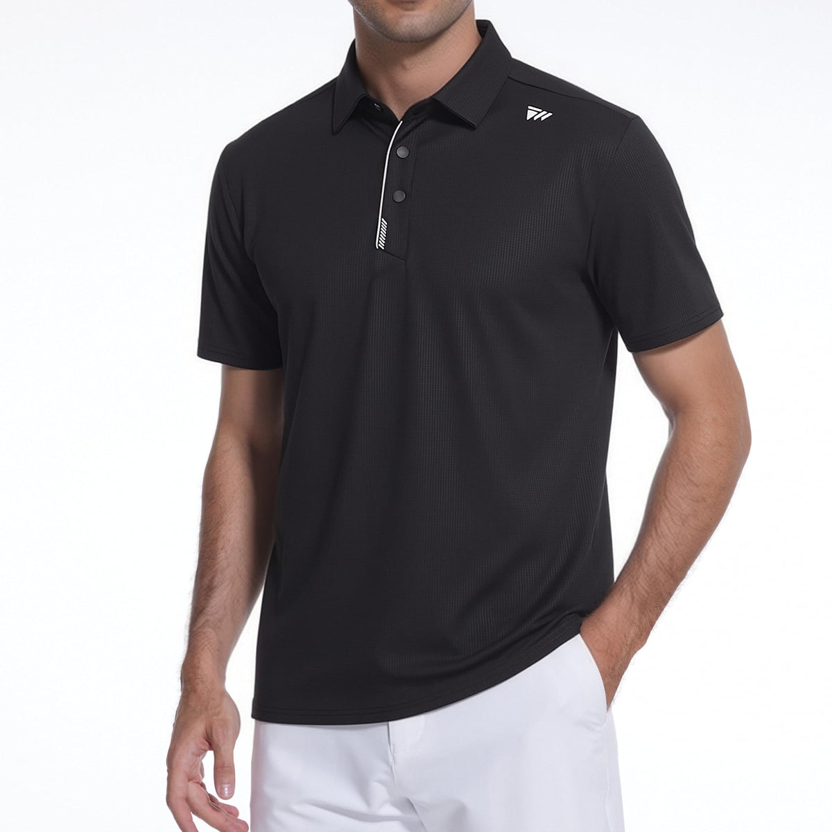 WARHORSEE Golf Shirts for Men Short Sleeve Breeze Dry Fit Performance Moisture Wicking Golf Polo Shirt for Men,Black,L