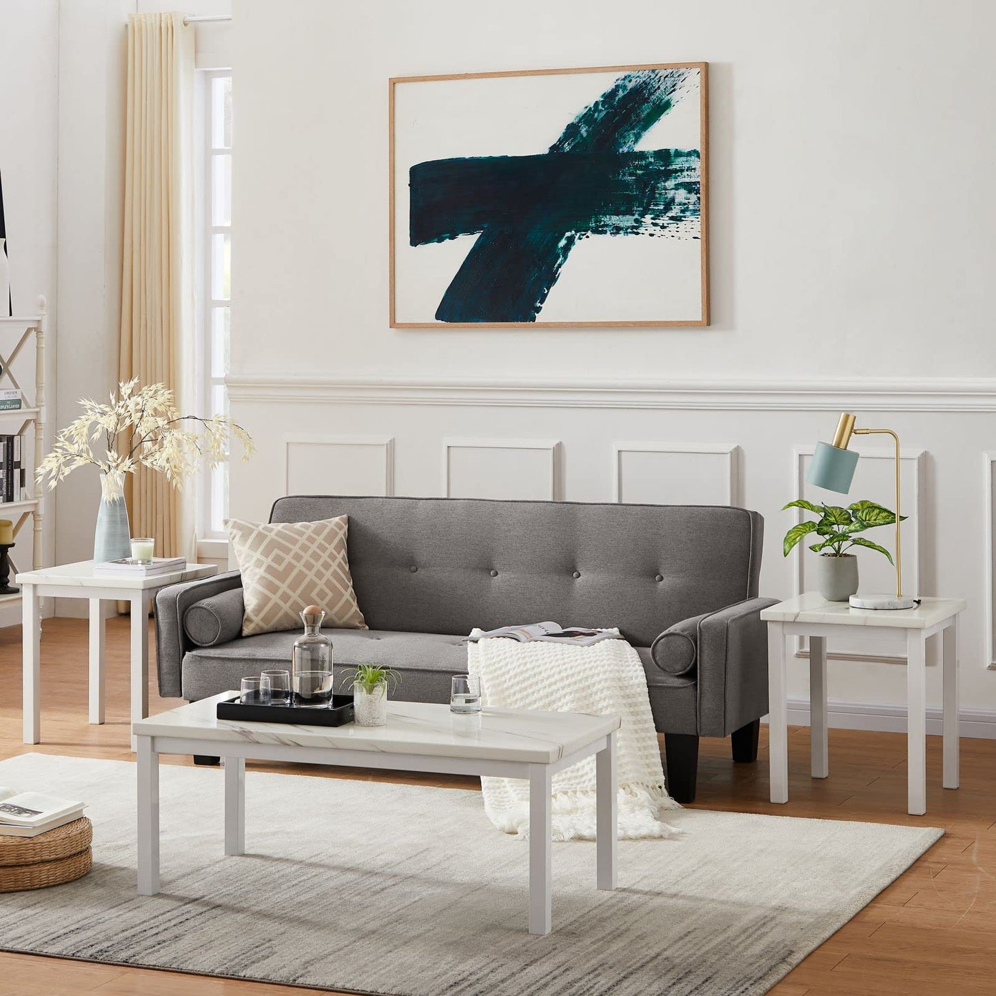 Recaceik Coffee Table Set of 3, Modern Living Room Table Set, Faux Marble Coffee Table and End Table Sets, Simple & Stylish Center Tables for Living Room Home Office Apartment Furniture