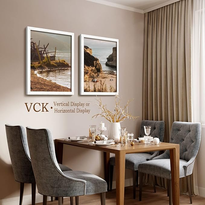 VCK 18x24 Poster Frame Set of 1 - White, Textured Exclusive Solid Wood Picture Frames with Polished Plexiglass