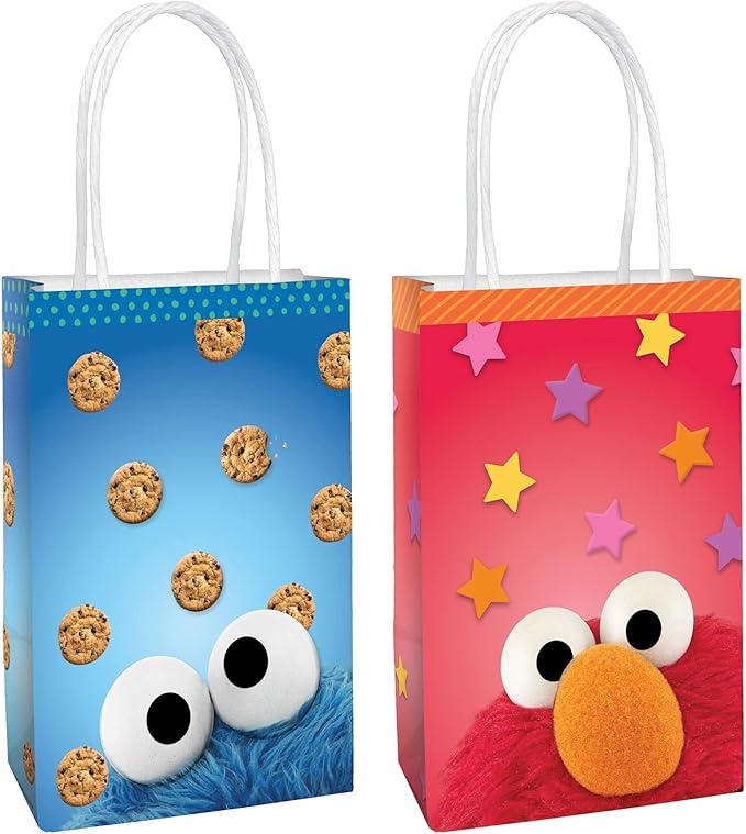 Multicolor Everyday Sesame Street Create Your Own Paper Bag with Add-ons (Pack of 8) - 8.25" x 5" x 3.25" - Perfect for Kids' Parties & Gifts