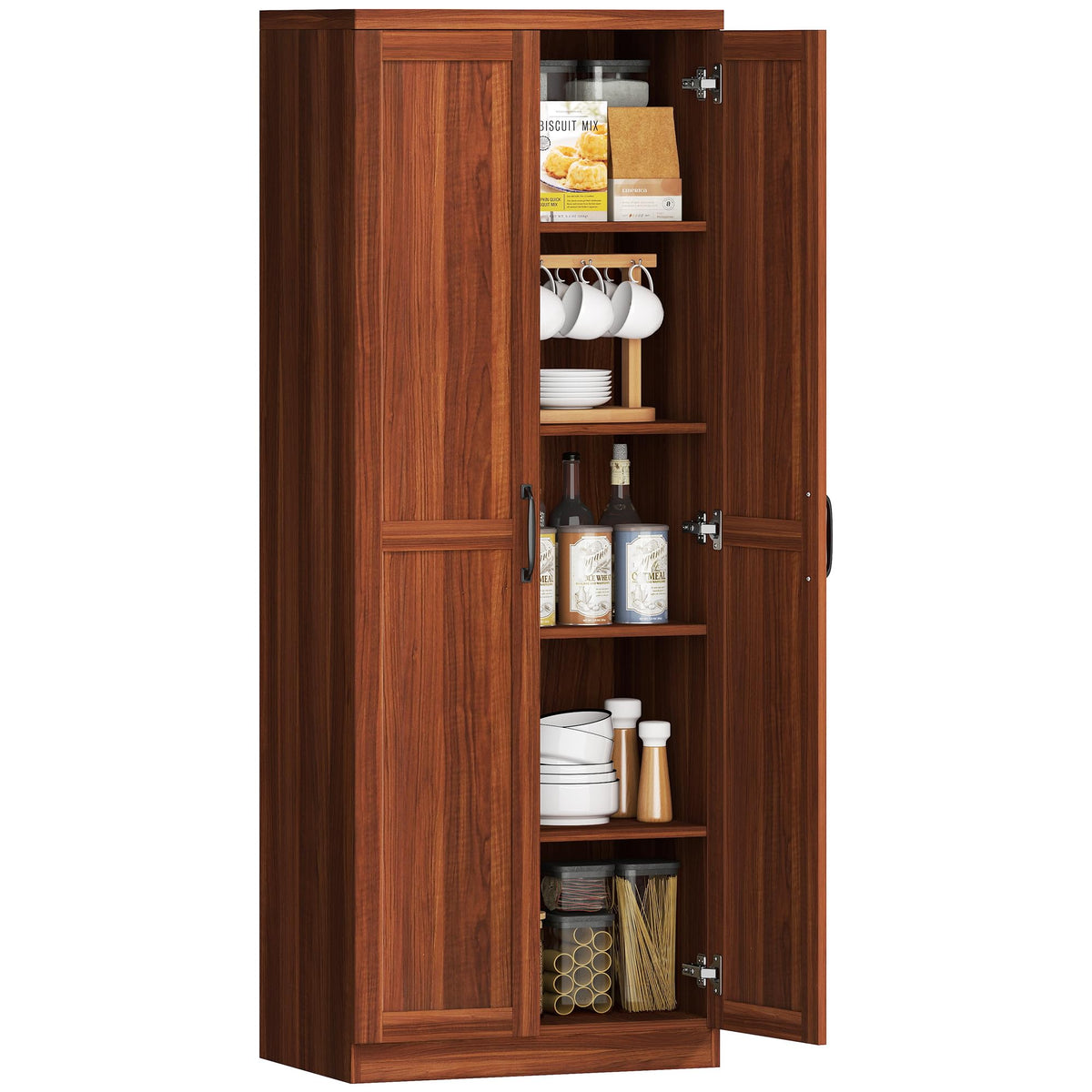 HOMCOM 63" 2-Door Kitchen Pantry 5-Tier Antique White