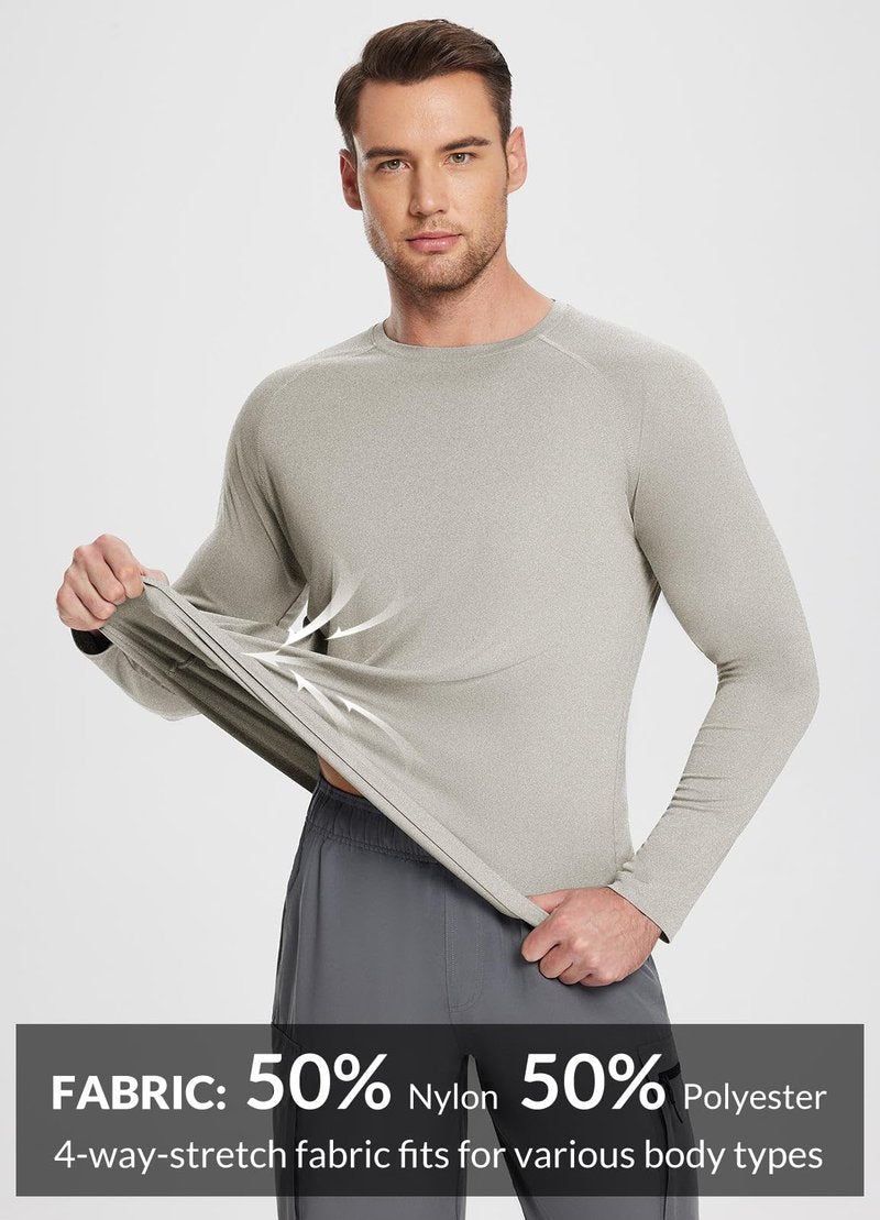 baleaf Men's Long Sleeve Running Shirts Workout Tops Quick Dry SPF Rash Guard Lightweight Hiking Sun Protection t Shirt Khaki 2XL