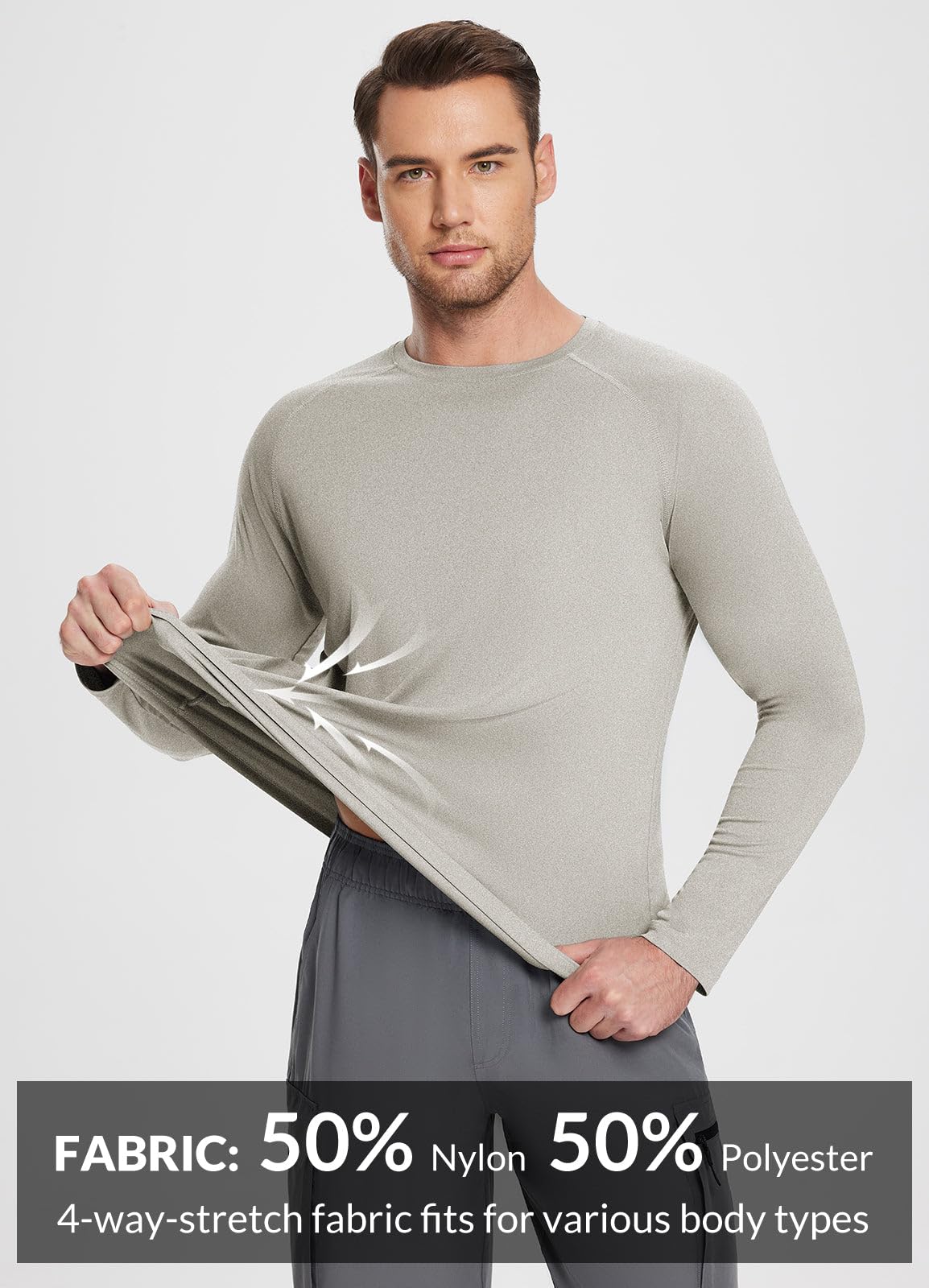baleaf Men's Long Sleeve Running Shirts Workout Tops Quick Dry SPF Rash Guard Lightweight Hiking Sun Protection t Shirt Khaki XL