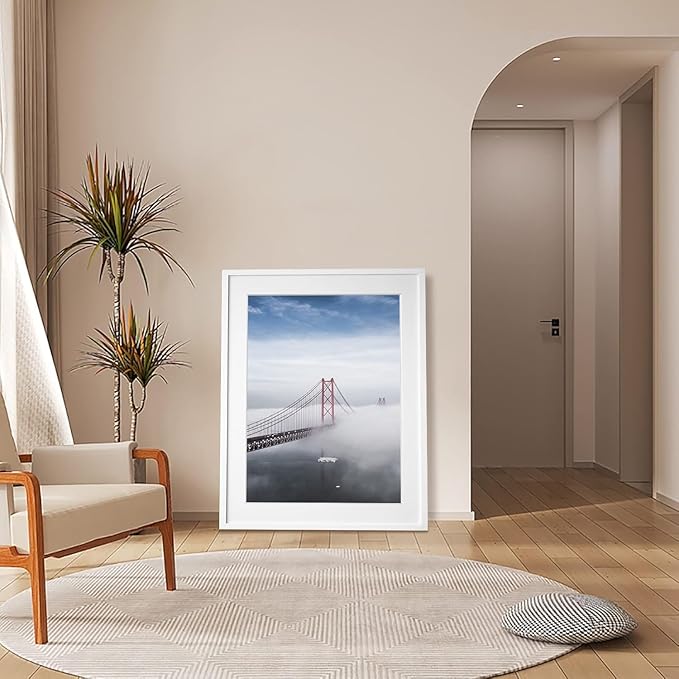 Egofine 22x28 Solid Wood Picture Frame, Made of Solid Wood Covered by Plexiglass 18x24 with Mat 22x28 without Mat, Poster Frame for Wall Mounting Hanging Photo Frame Vertically or Horizontally, White