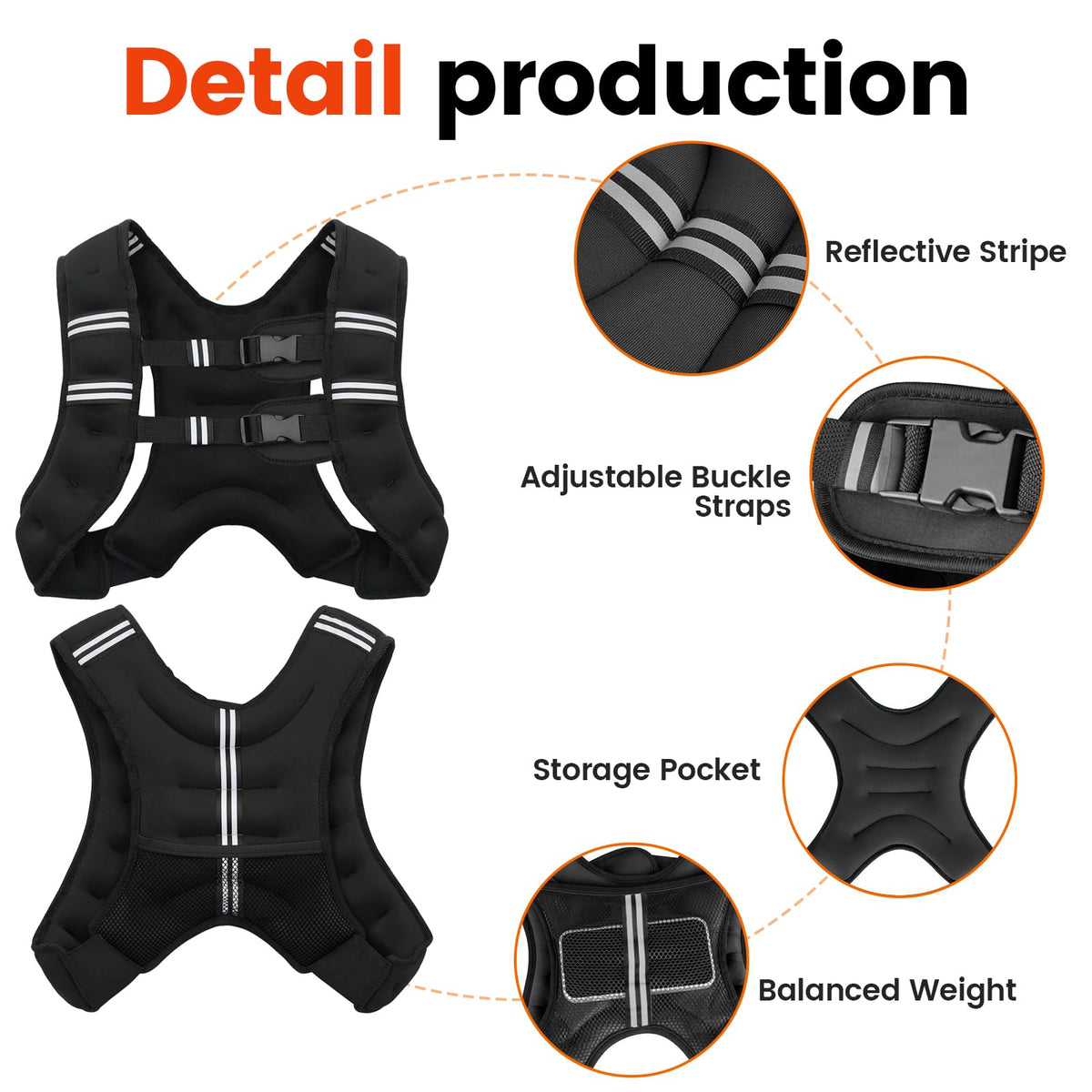 Poudee Weighted Vest, 30LB Weight Vest for Men Women, Body Weight Vests Adjustable with Reflective Stripe for Strength Training, Running, Training Workout, Jogging, Walking - 30LB