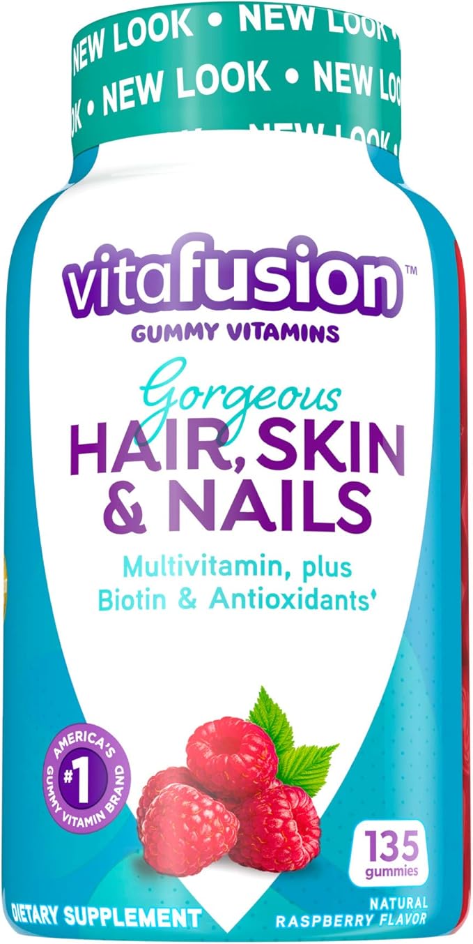 Vitafusion Gorgeous Hair, Skin & Nails Multivitamin Plus Biotin and Antioxidant Vitamins C&E, Raspberry Flavor, 135ct (45 Day Supply), from America’s Number One Gummy Vitamin Brand (Pack of 2)