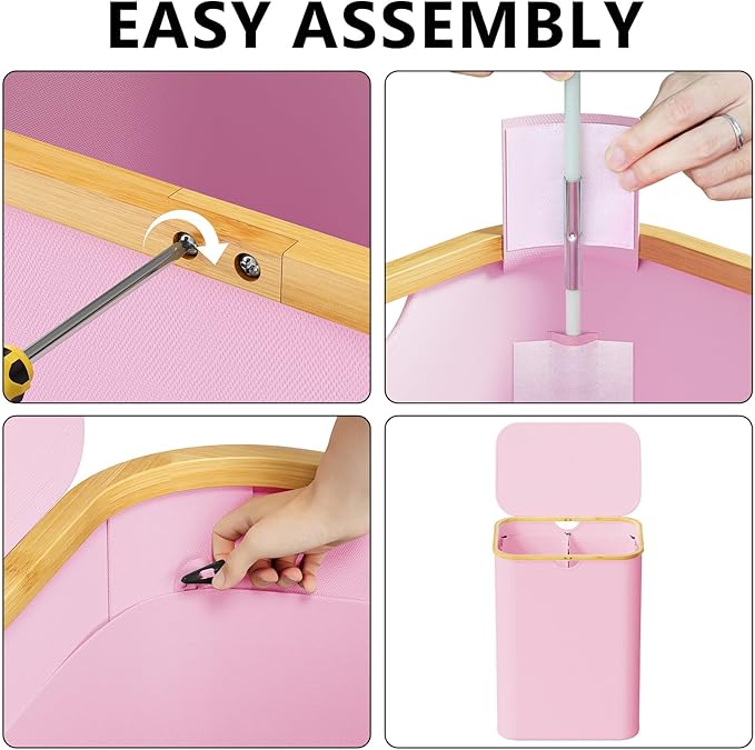SpaceAid Double Laundry Hamper 2 Section with Lid and Removable Laundry Bags, 160L Clothes Basket with Bamboo Handles, Large Collapsible Hamper for Bedroom, Bathroom, Dorm, Laundry Room - Pink