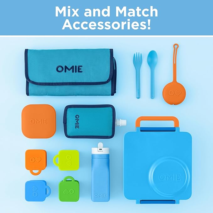 OmieBox Bento Box for Kids - Insulated Bento Lunch Box with Leak Proof Vacuum Insulated Food Jar - 3 Compartments, Two Temperature Zones (Blue Sky)