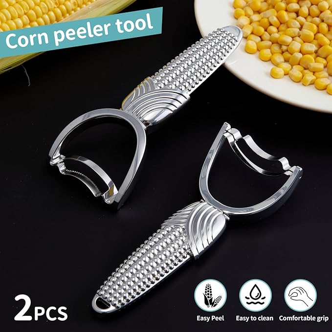 Lanties 2 Pcs Corn Peeler for Corn on The Cob Stainless Steel Stripper Tool with Aluminum Alloy Handle Kernel Stripper Remover, Comfortable Grip and Light Weight