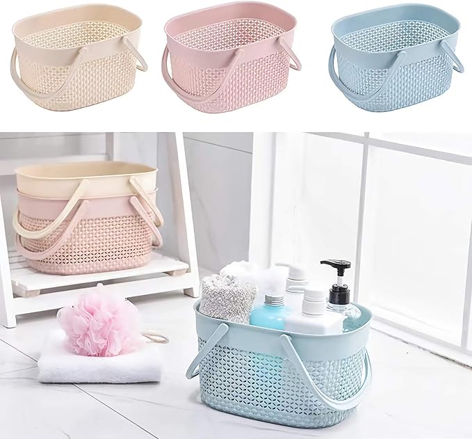 rejomiik Portable Shower Caddy Basket, Plastic Organizer Storage Tote with Handles Toiletry Bag Bin Box for Bathroom, College Dorm Room Essentials, Kitchen, Camp, Gym, Blue
