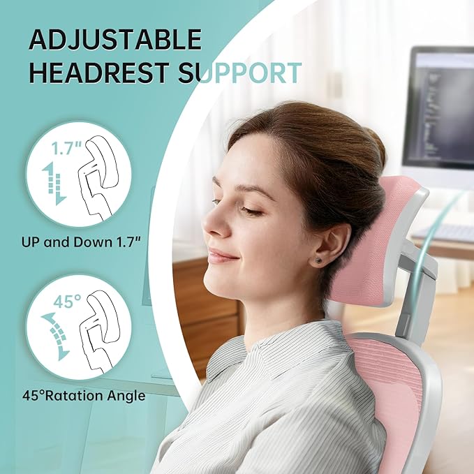 Office Chair Ergonomic Desk Chair, 330LBS Capacity, High Back Computer Chair for Long Hours Comfortable, Rolling Swivel Executive Task Chair for Home Office with Flip-up Armrests(Grey Pink)