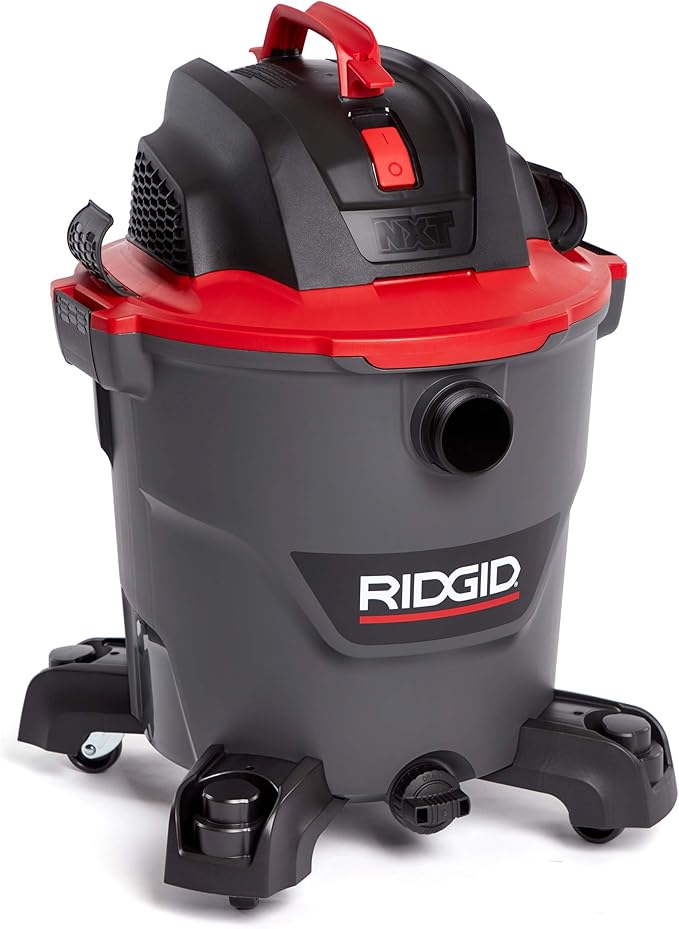 RIDGID 62703 RT1200 NXT 12-Gal. Wet Dry Shop Vacuum with Casters, 5.0 Peak HP Motor, and Pro Locking Hose,Dark Gray and Red