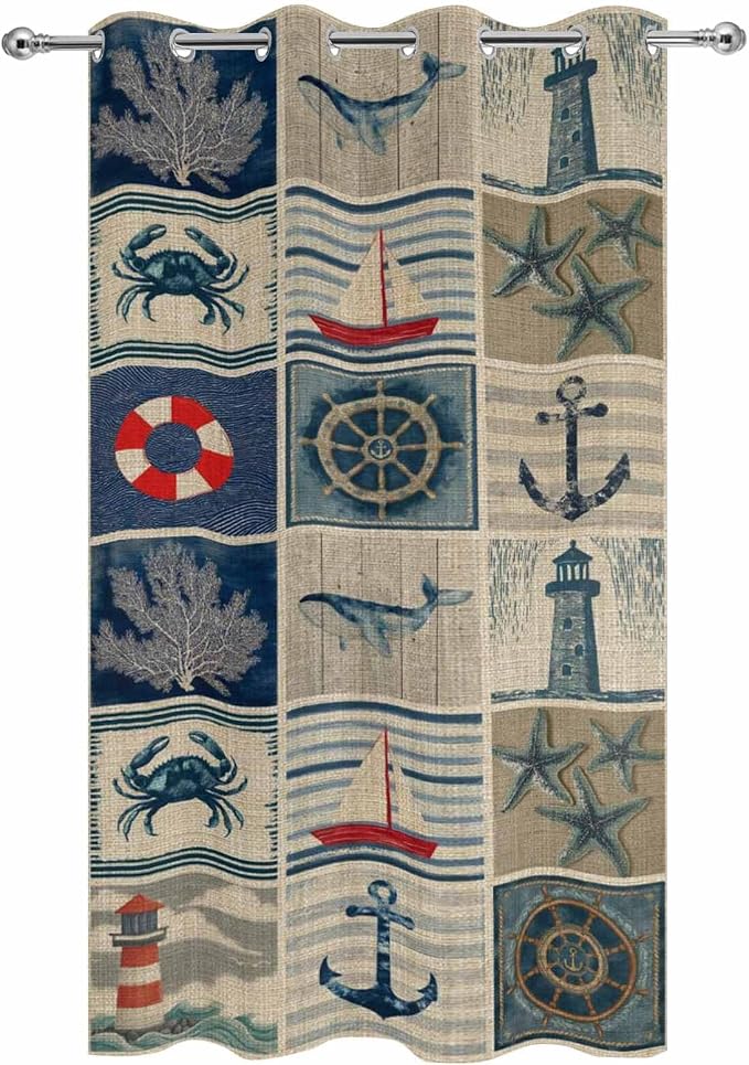 Oceans Outdoor Curtains for Patio Shell Starfish Whales Summer Vintage