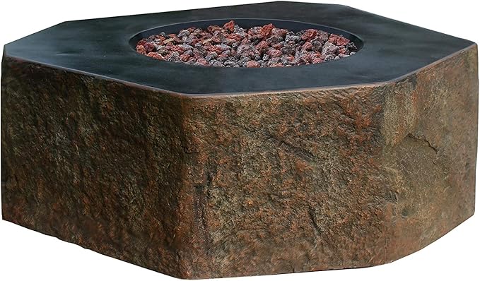 Elementi | Columbia Gas Fire Pit Cast Concrete Semi-Round Fire Table, Outdoor Fire Pit Electronic Ignition | Canvas Cover, Lava Rock Included | Natural Gas