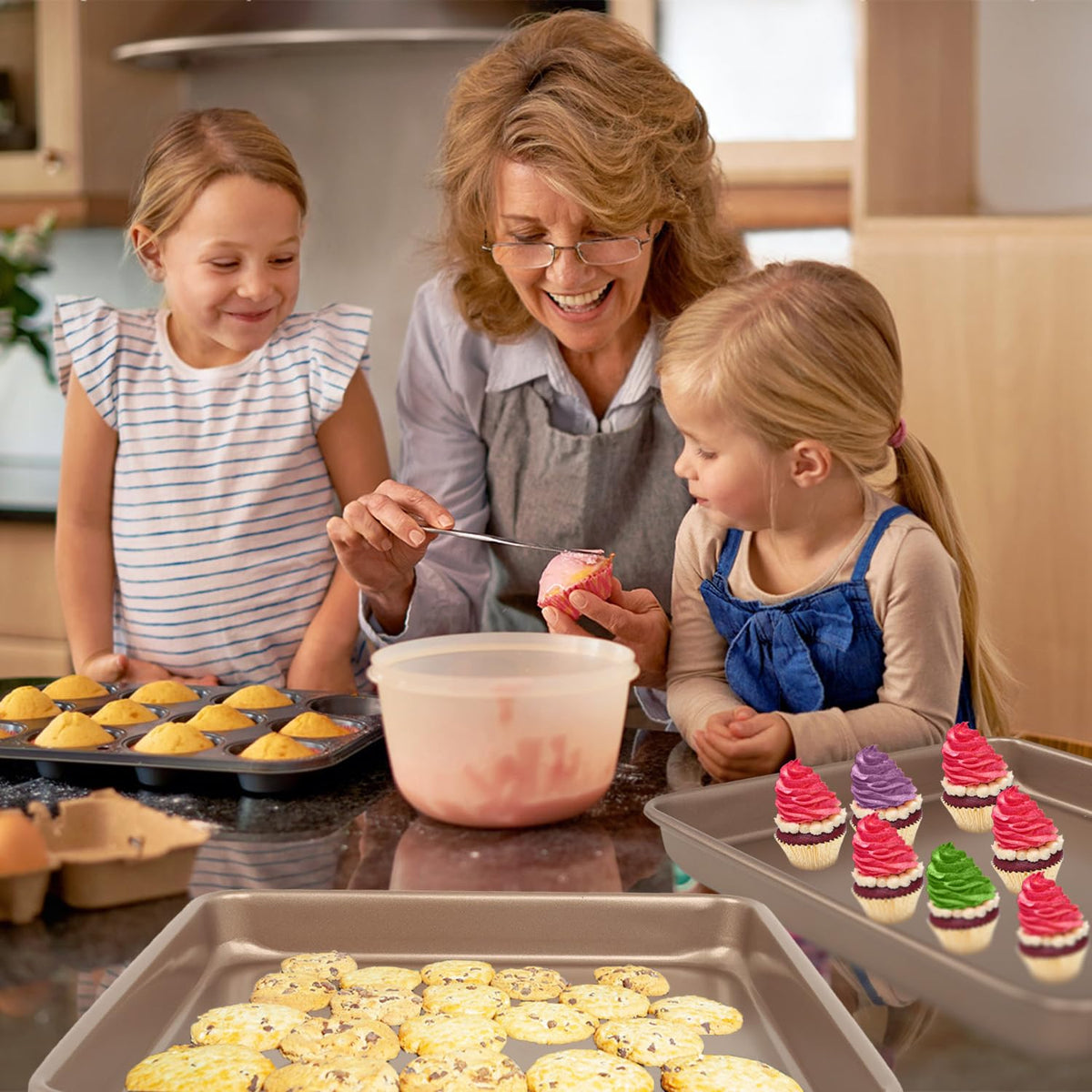 Baking Sheet Pans,2 Pack Nonstick Baking Pans Cookie Sheet Brownie Pan,Bread & Cake Pan, Toaster Oven Tray Bakeware, Small Non stick Baking Tray, Heavy-Duty Bread Loaf Pan (11x9x1.2 Inches)