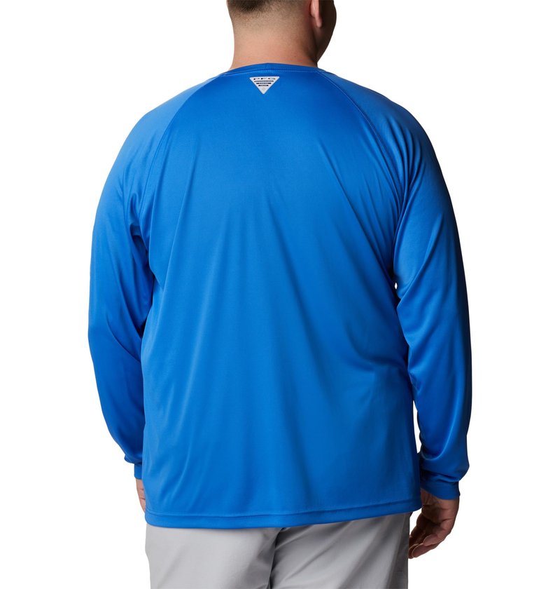 Columbia Men's PFG Terminal Tackle Long Sleeve Fishing Shirt, Vivid Blue/Cool Grey Logo, 1X