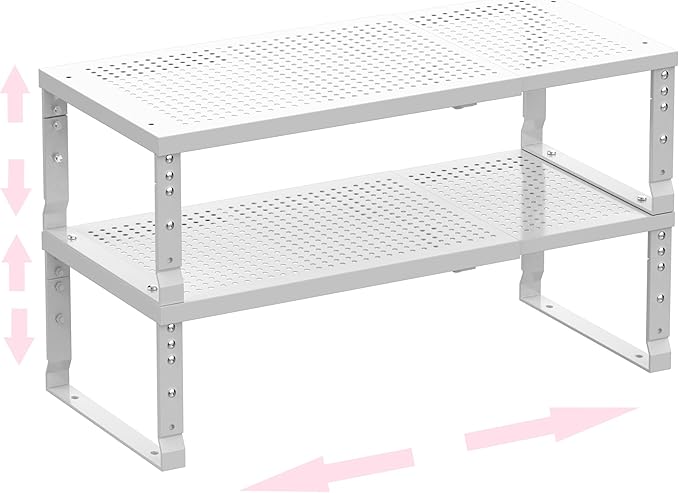 Asiingkel Metal Stackable Expandable Storage Shelf - Multi-Functional Home Storage Shelf, Suitable for Kitchen, Cabinet,Bathroom, Office, Garage, etc.(3PACKS/White/Medium