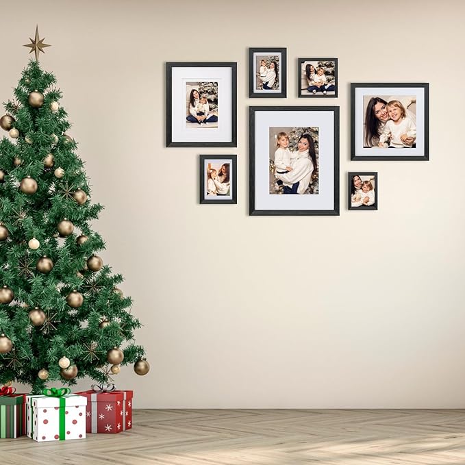 Egofine 9x12 Picture Frame Made of Solid Wood with Plexiglass, Display Pictures 5x7/6x8 with Mat or 9x12 Without Mat for Tabletop and Wall Mounting, Rustic Black