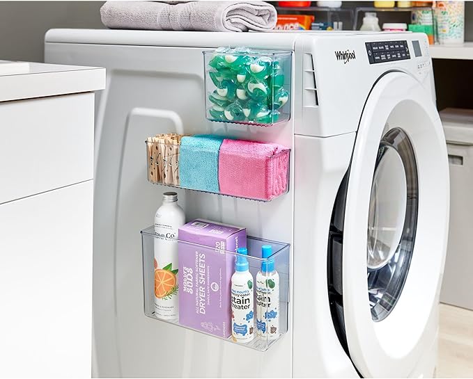 iDesign Magnetic Large Clear Plastic Organizer Bins for Laundry Room Storage