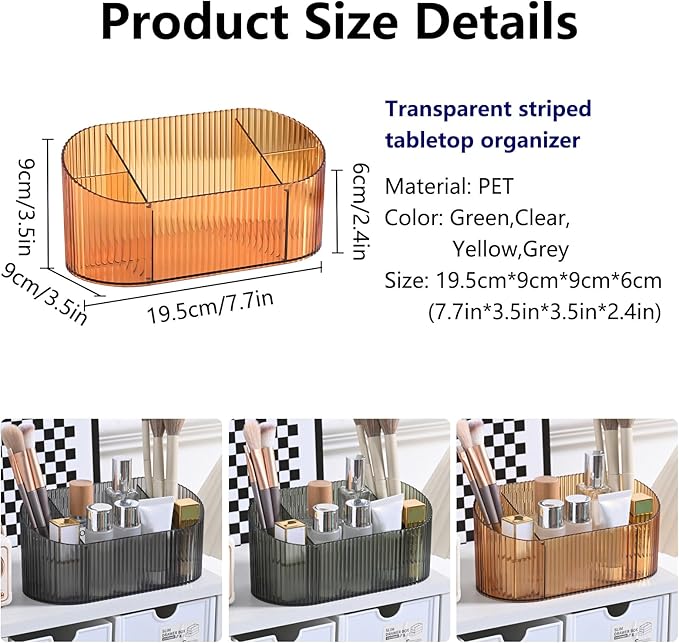 DASITON Large Capacity Makeup Brush Holder,5 Slot Makeup Brush Holder,Vintage striped Make Up Brush Holder,for Vanity Decor,Bathroom Countertops,Desk Storage Container,Cosmetic Display cases(Yelow)