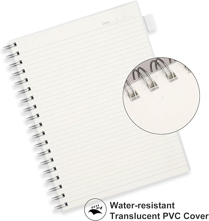 RETTACY Spiral College Ruled Notebook, 300 Pages, B5 Medium Size (7.4" x 10"), for School, Work, Writing, Journaling, 100 GSM Thick Paper, Flexible Plastic Cover (Transparent)