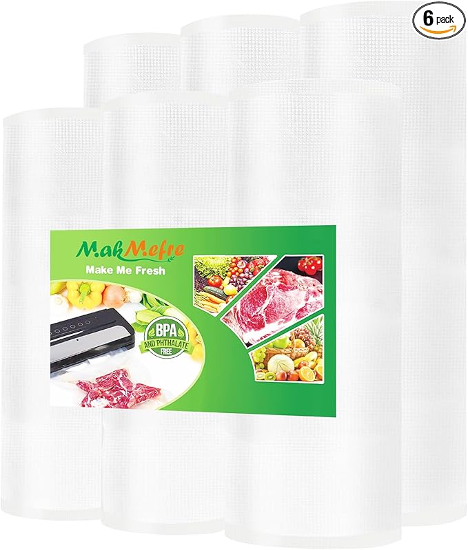 MakMeFre 6RL Vacuum Sealer Bags Rolls 8"x20'(3)+11"x20'(3) for Food Storage