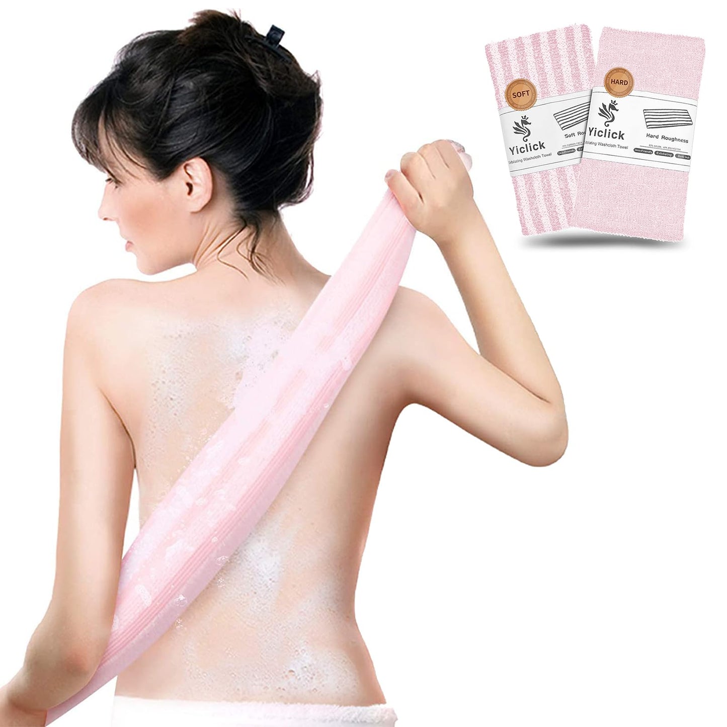 Yiclick 2 Pack Exfoliating Washcloth Towel - Body Scrubber Exfoliator, Loofah Sponge, Korean & Japanse & African Net Sponge Rag - Back Scrubber Washer for Use in Shower Bath