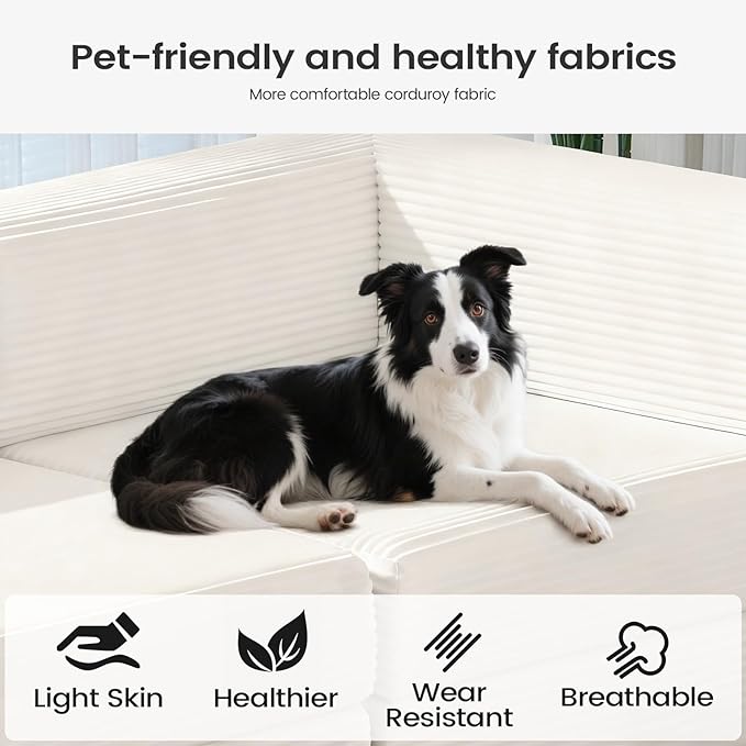 Folding Sofa Bed Convertable Corduroy Couch King Size Floor Sleeper 4-in-1 DIY Combination Modular Sofa Fold Out Futon Lounge Comfy Foldable Lazy cama for Living Room (Off-White)