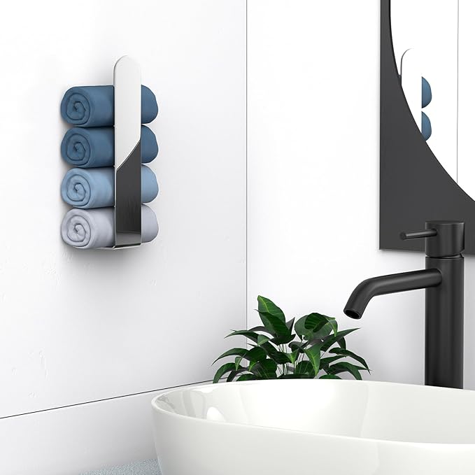 HUFEEOH 2 Pack Adhesive Hand Towel Holder, Sticky Towel Bar Towel Holder Wall Mounted, Stainless Steel Kitchen Towel Holder Hand Towel Rack for Bahtroom Hotel RV Kitchen (Polished Silver)